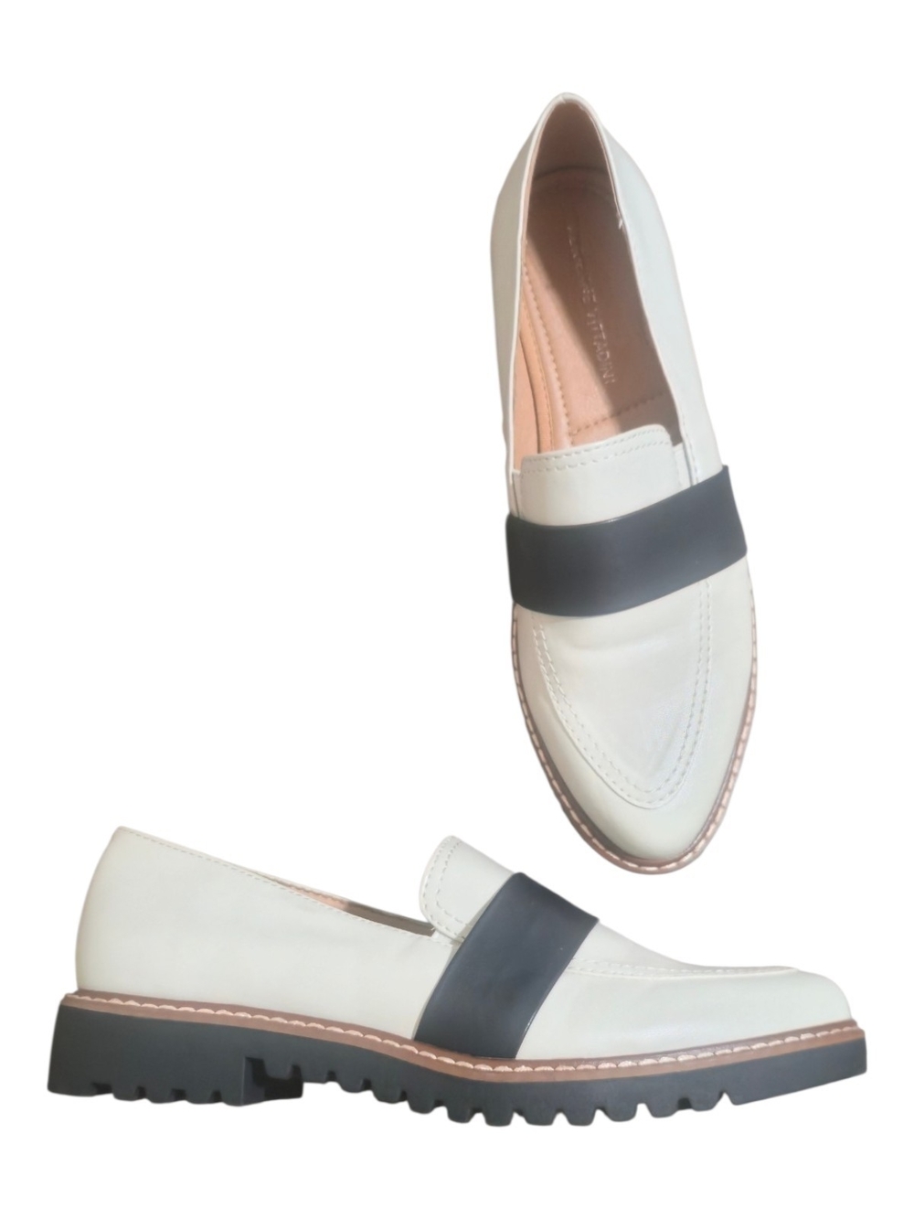 Adrienne Vittadini Proxy Loafers Cream Black Chunky Preppy 8 Academia Office